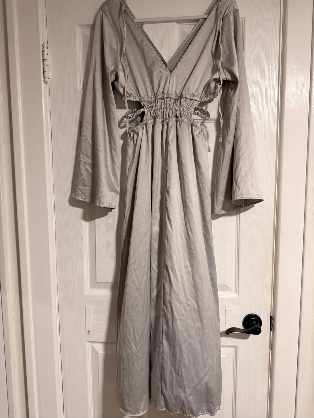 Justify Light Gray Long Sleeve Maxi Dress with V-Neck